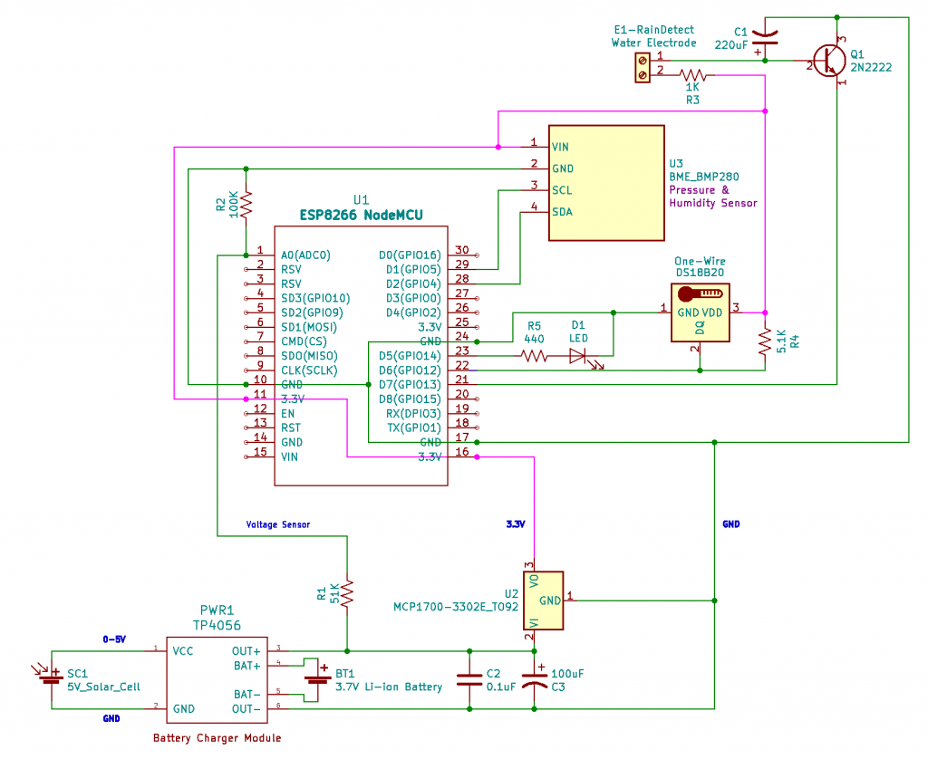 Schematic - ESP8266 Solar Powered Weather Station